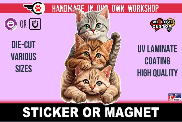 Cats Die-Cut sticker or magnet in various widths, 3" to 9"