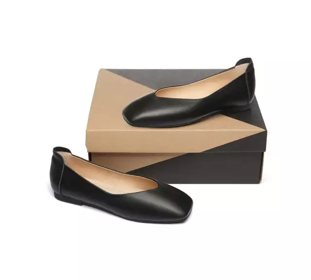 【EXTRA 15% OFF】UGG Women Ballet Flats Genuine Leather Square Toe Loafers Nonslip 3