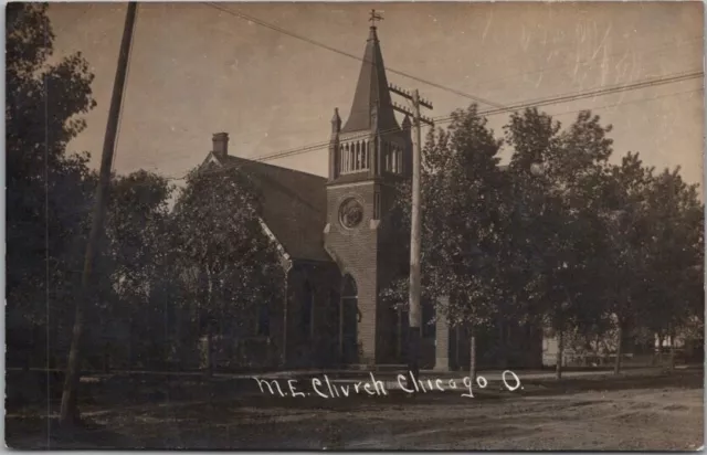 Chicago, Ohio RPPC Real Photo Postcard "M.E. CHURCH" Street View / 1908 Cancel