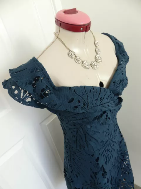 DIVINE AVENUE Dark Teal Lace DRESS Size 16 BNWT NEW Off-Shoulder Party Cocktail