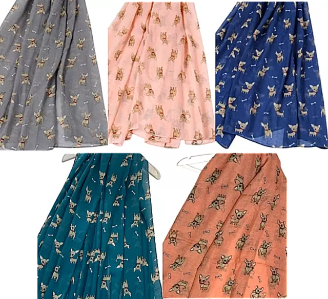 Ladies Chihuahua Scarf Sarong Blue Grey or Pink, dog lover gift stocking filler