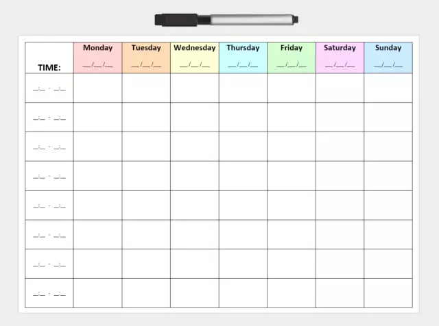 A4 Weekly Planner + marker w/ eraser (Daily-time schedule, magnetic, laminated)