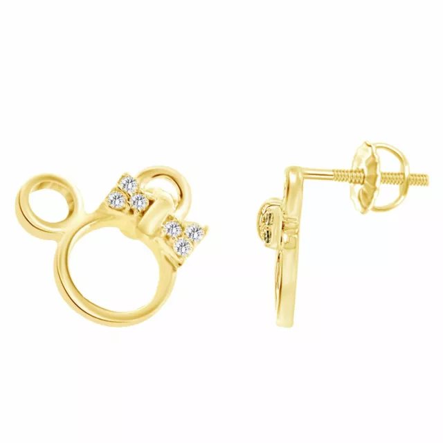 Natural Diamond Minnie Mouse Children's Earrings 14k Yellow Gold Plated Silver
