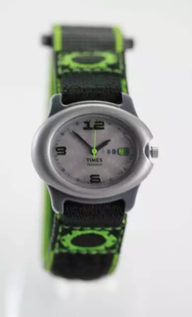 Timex Womens Youth Gray Plastic Black Green Nylon Light Date Quartz Watch