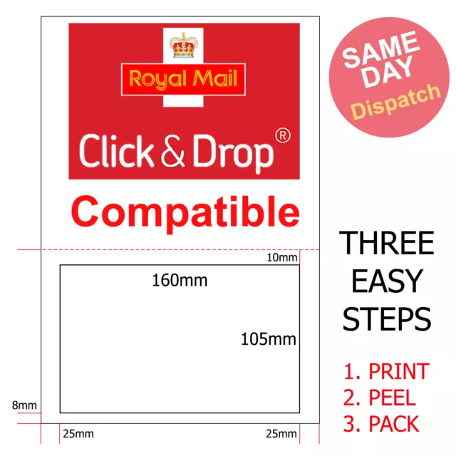 ROYAL MAIL CLICK and DROP LABELS - A4 INTEGRATED LABELS STYLE S19 -160mm x 105mm