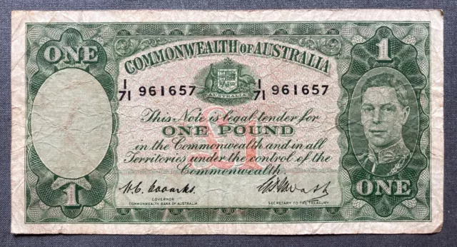 Australia 1949 One Pound Banknote Coombs Watt Prefix I71 George VI