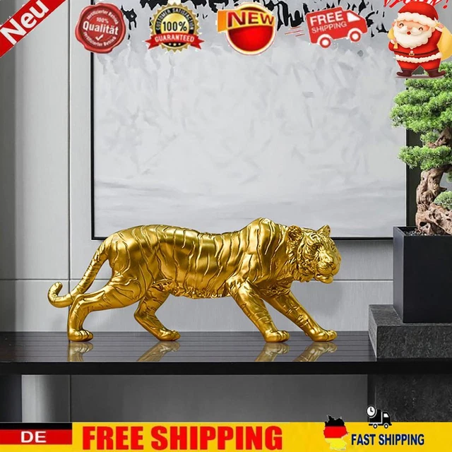 Resin Tiger Casting Animal Figurine Collectibles Gold for Home Living Room Decor