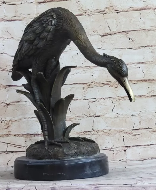 Great Blue Heron Crane Shorebird Water Bird Lover Bronze Marble Sculpture Figure