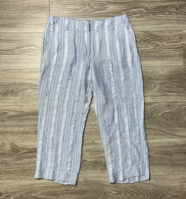 TOMMY BAHAMA BLUE Silver Metallic Stripe Linen Blend Crop Trouser Pants ...