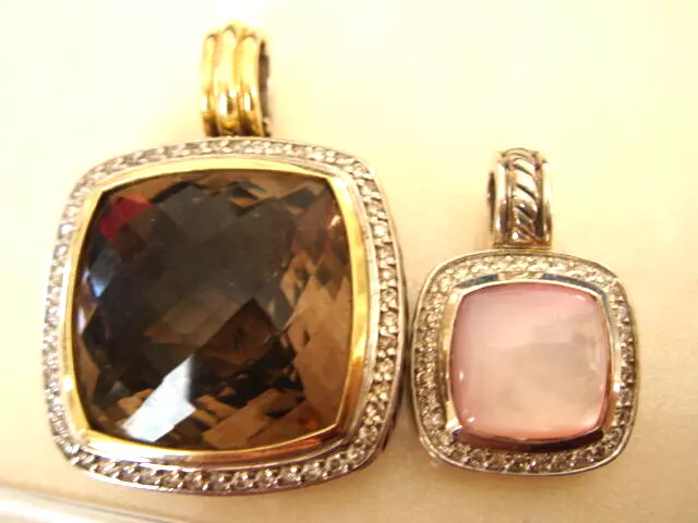 $2950 David Yurman 18K Gold ,Ss Extra Large Albion Diamond Smoky Quartz Enhancer