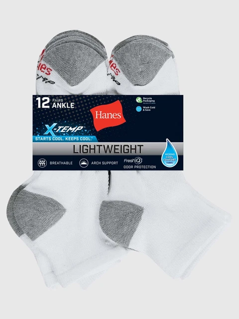 Hanes Men's X-Temp Active Cool Lightweight Crew Socks, 12-Pack
