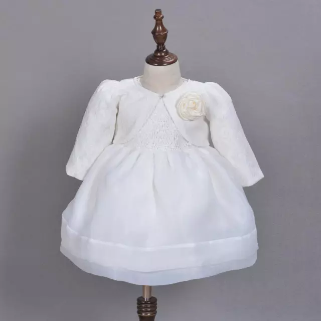 Infant Baptism Lace Tutu Gown Embroidery Baby Christening Dress with Coat Bonnet