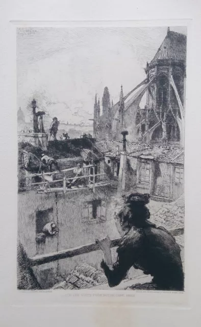 Auguste Lepere Sur les toits pres Notre-Dame Paris 1891 Radierung Etching Wien