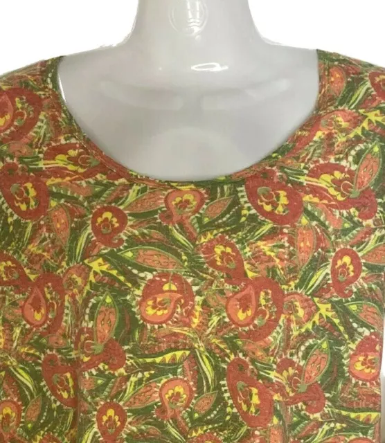 LuLaRoe Womens Size Small Peach Yellow Pink  Paisley Classic Tee Boho Hippy