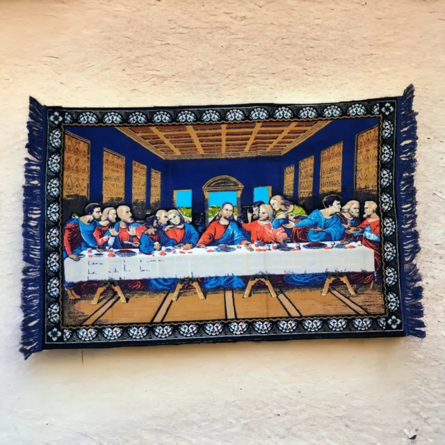 The Last Supper Tapestry Religious Wall Hanging Jesus Christ Disciples Blue Red