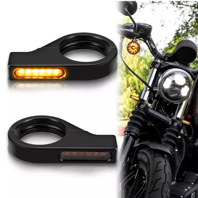 2x Motorcycle LED Turn Signal Amber Lights Indicators for 41mm Fork Tube Clamp