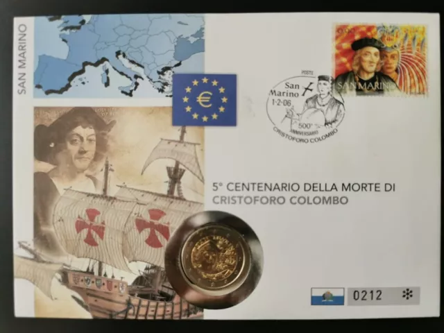 2 Euro, Numisbrief San Marino, Christoph Kolumbus, 2006