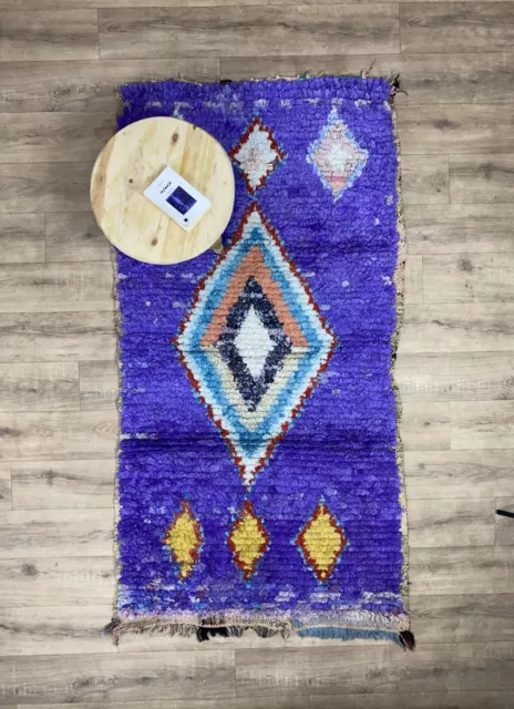 3x6 ft Moroccan Handmade Vintage Purple Boucherouite Runner Berber Rag Rug Boho