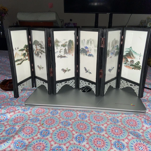 Vintage Asian Hand Painted Tile Small Desk Divider
