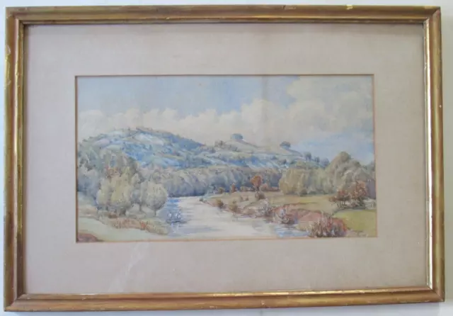 Antique SIR GEORGE CORNEWALL River Wye Herefordshire Watercolour Painting Frame