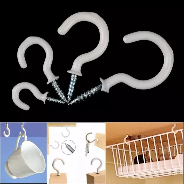New Screw In Cup Hook Wall Hanging Plastic Coated Hang Peg Holder 19/25/38mm