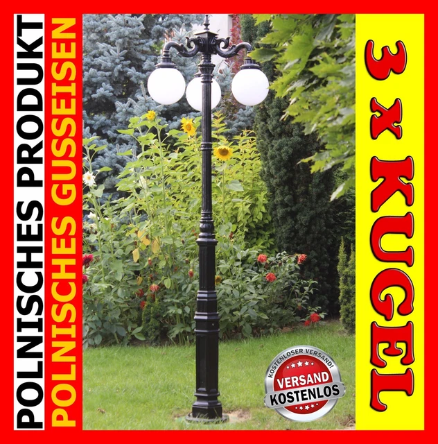 Gusslaterne zum Garten 3x kugel 25cm NEUES MODELL & Pulverbeschichtung inklusive