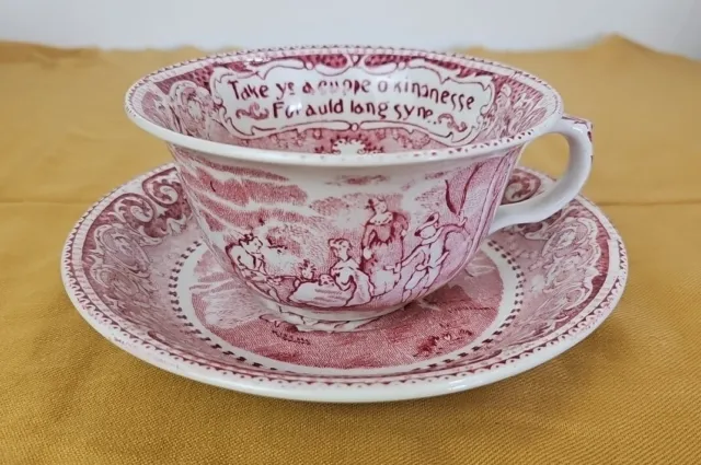 Olde Historical Pottery Red British Anchor Staffordshire England Cup & Saucer