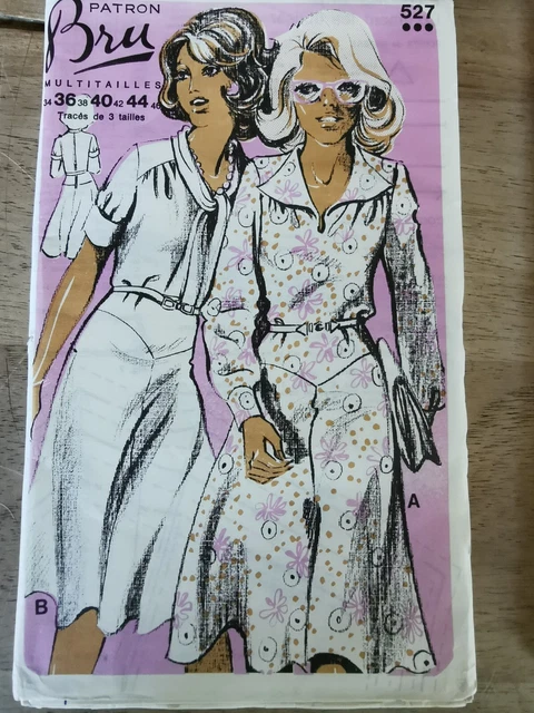 608 PATRON MULTITAILLES BRU VINTAGE FRENCH PATTERN 60/70 ROBE ELEGANTE