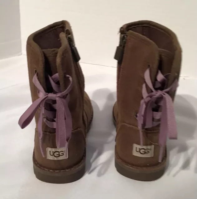 UGG Boots Toddler Girls 7 Brown Leather T Corene Lace Up Ribbon Side Zipper 3