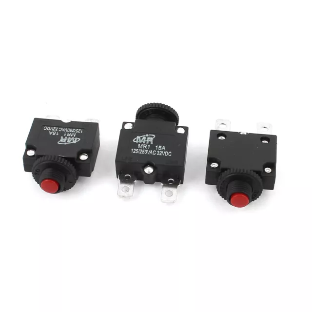 DC 32V AC 125V/250V 15A Bouton poussoir Réinitialiser le disjoncteur rapide 3pcs