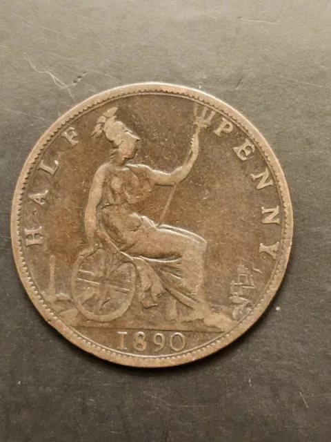 1890 Great 🇬🇧 Britain Half Penny World Coin Nice Vg Detail Circulated Coin