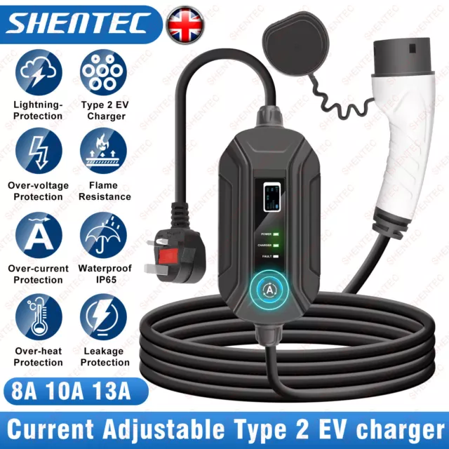 5M Type 2 EV Charger Electric Vehicle Car Charging Cable 8A 10A 13A 250V UK Plug