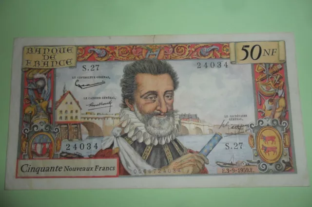 France - Billet de 50 Nouveaux Francs - Henri IV du 03/09/1959 - Très bel état