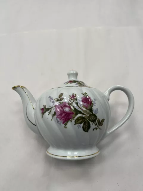 Vintage Handpainted NAPCO China Floral Teapot Victorian Pink Rose Gold Trim