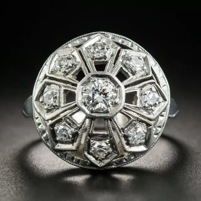 Unusual Late Art Deco  0.19 CT Round Cut Cubic Zirconia Women's Anniversary Ring