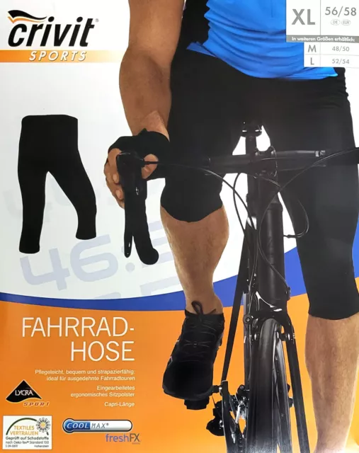 Crivit Herren Capri Fahrradhose Radhose Bikehose ergonomische Sitzpolster XL