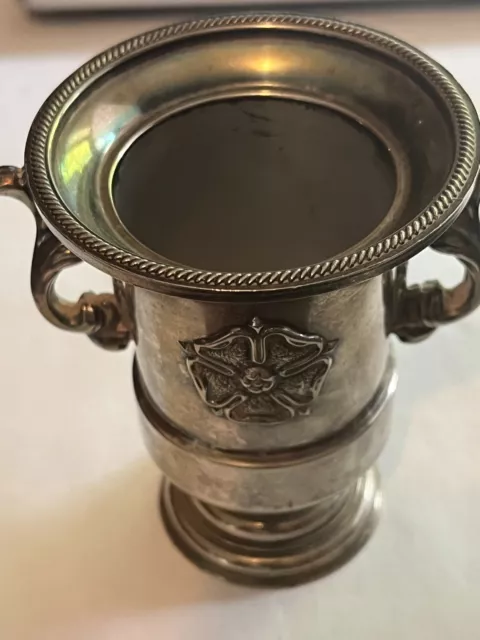 Small but heavy silver plated urn/vase/trophy Rose decoration