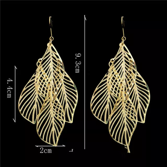 Women Elegant Punk Big Ear Stud Leaves Earrings Shinny Fashion Jewellery Gift