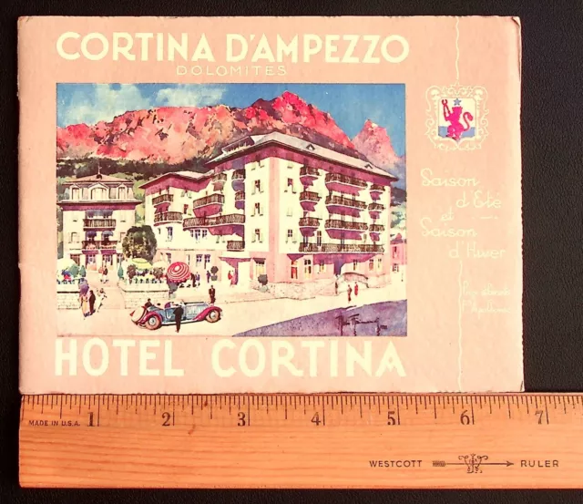 Hotel Cortina D'Ampezzo Dolomites Brochure Booklet 1930s Italy Room Photo Skiing 3