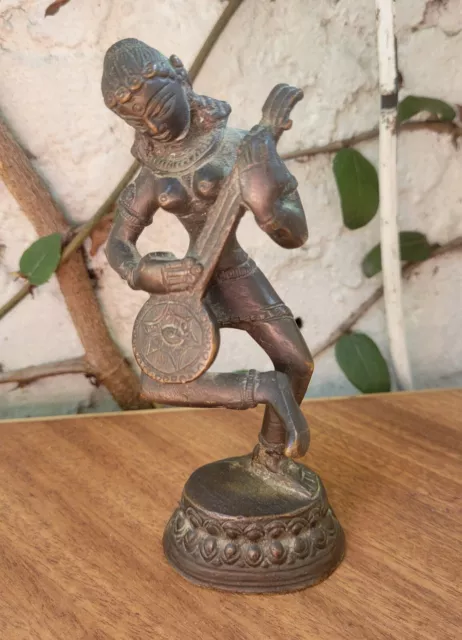 Brass Mata Saraswati Statue 6'' Inches Music Lady Veena Goddess Sculpture