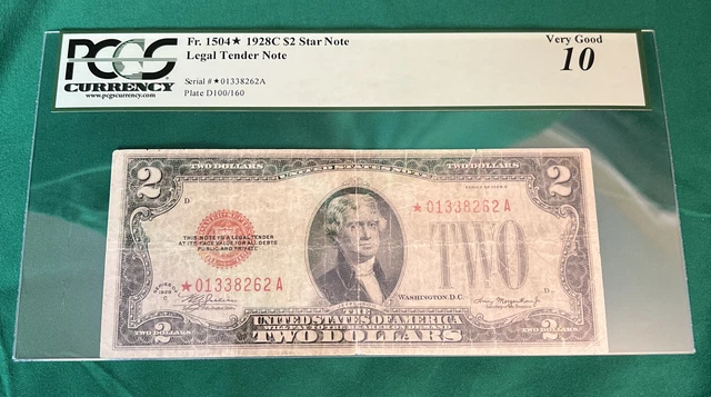 1928 C $2 Legal Tender Red Seal Star Note Fr.1504* Pcgs Very Good 10