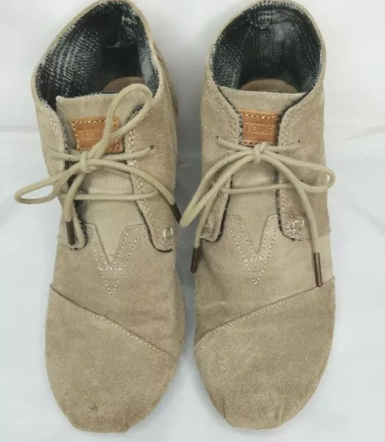 TOMS Womens Desert Taupe Suede Ankle Lace Up Wedge Boots 7.5