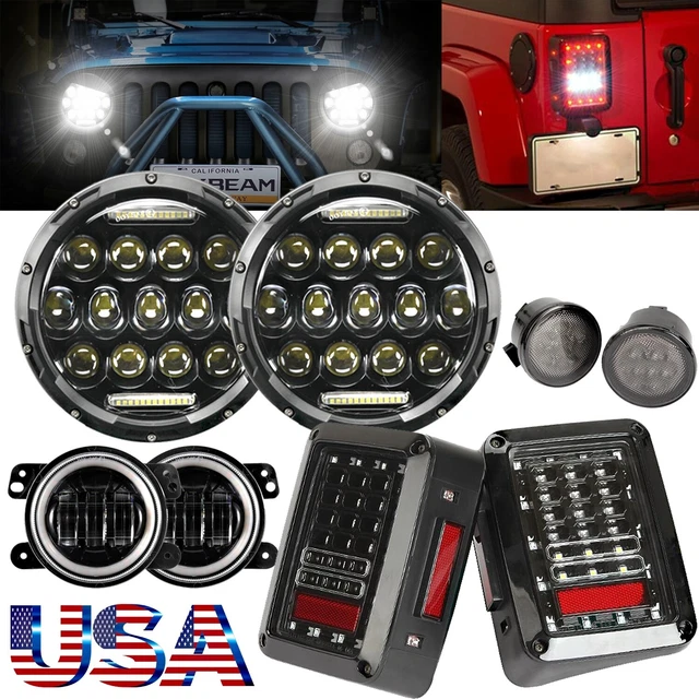 For Jeep Wrangler JK 7" Inch LED Headlights Fog Turn Signal Lamp Tail Lights Kit