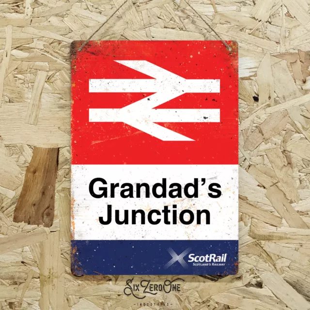 Personalised ScotRail Station Metal Sign Landscape. Worn / Clean look Train