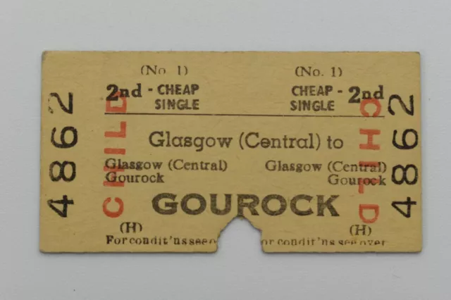 British Railway Ticket Nr. 4862 GLASGOW Central nach GOUROCK JAN 1970