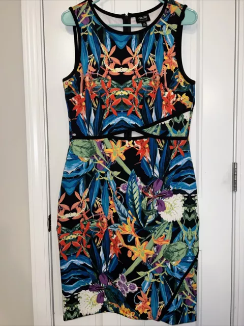 Nicole By Nicole Miller Summer Dress Medium Floral Cutout Tropical Sleeveless