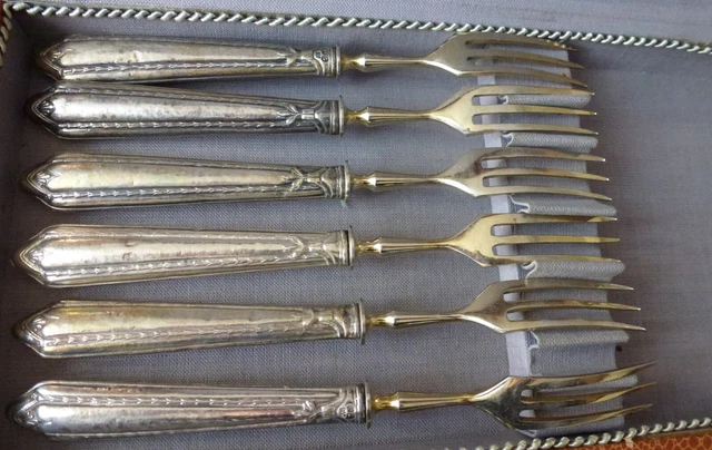 Antike Jugendstil Obst/Kuchengabeln 800er Silber Zinken vergoldet