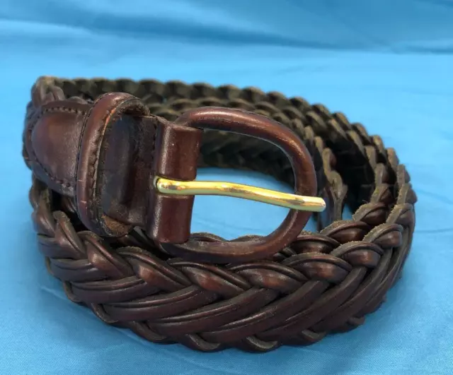 VTG Men's Brown ARGENTINA LEATHER Woven/Braided LEATHER BUCKLE Waist Belt Sz 42