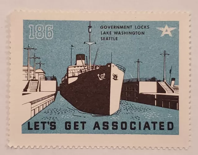 #186 Govt. Locks Lake Washington - Let’s Get Associated - 1938 Poster Stamp