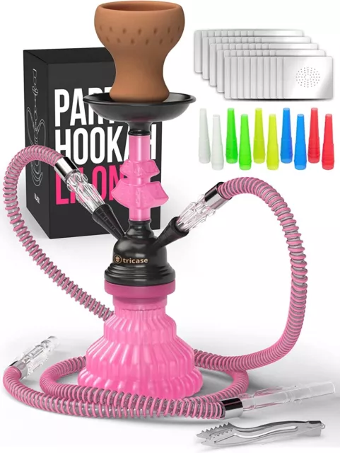 Shisha komplett Set Wasserpfeife klein mit 2 Schläuchen 30 cm Pink  M. ROSENFELD